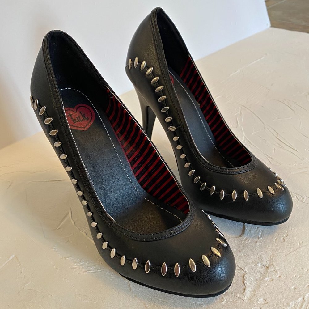 T.u.k. Black Metal Stitch Studded Gothic Rock Sky High 4" Heels - Picture 2 of 10